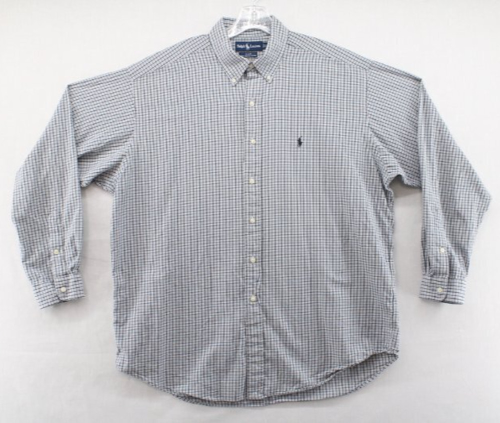 VTG Ralph Lauren Blake Shirt Mens XL Blue Black Checks Pony Casual Preppy Office